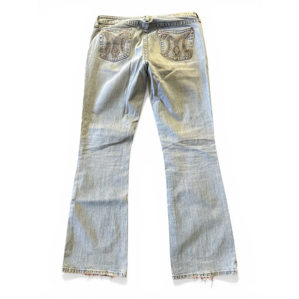 Y2K MEK DNM Cypress Bootcut Flare Jeans Distressed Faded 38x33 Embroidered